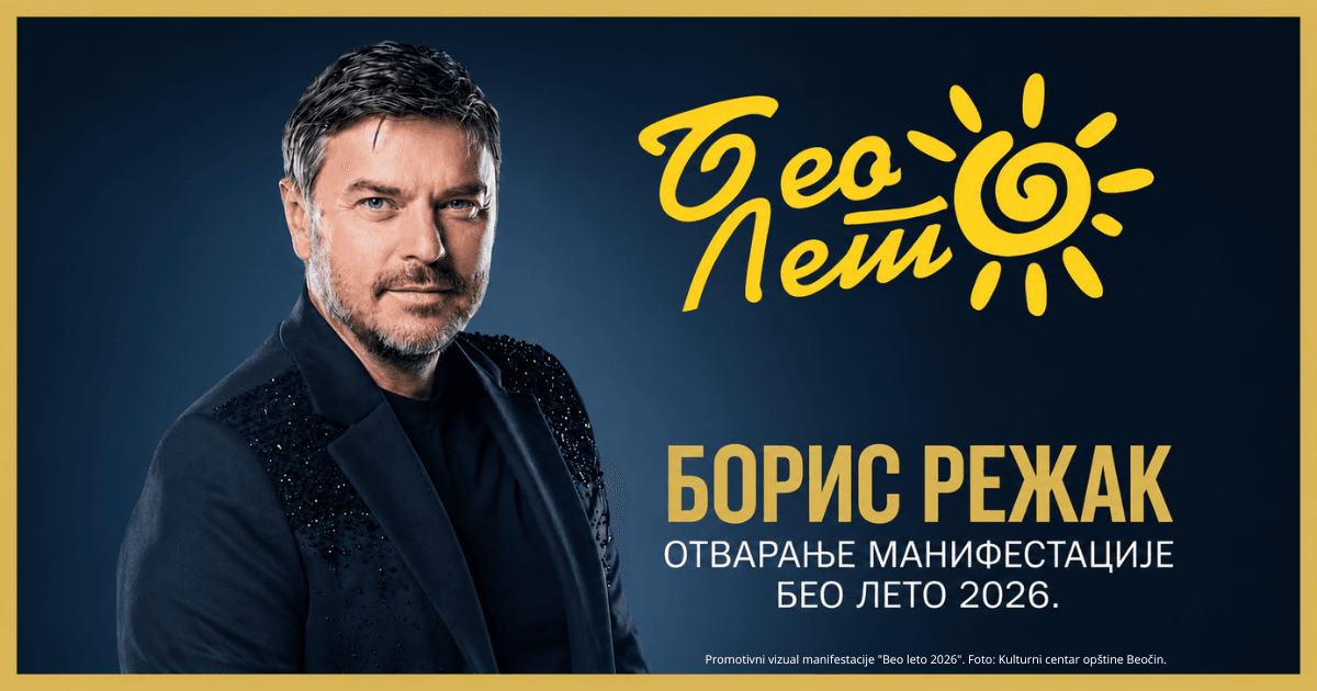 Boris Režak na promotivnom plakatu za otvaranje manifestacije Beo leto 2026 u Beočinu.