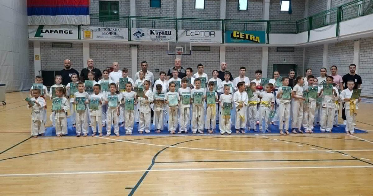 Mladi članovi Karate kluba Cement tokom polaganja za pojaseve u Sportskom centru Beočin