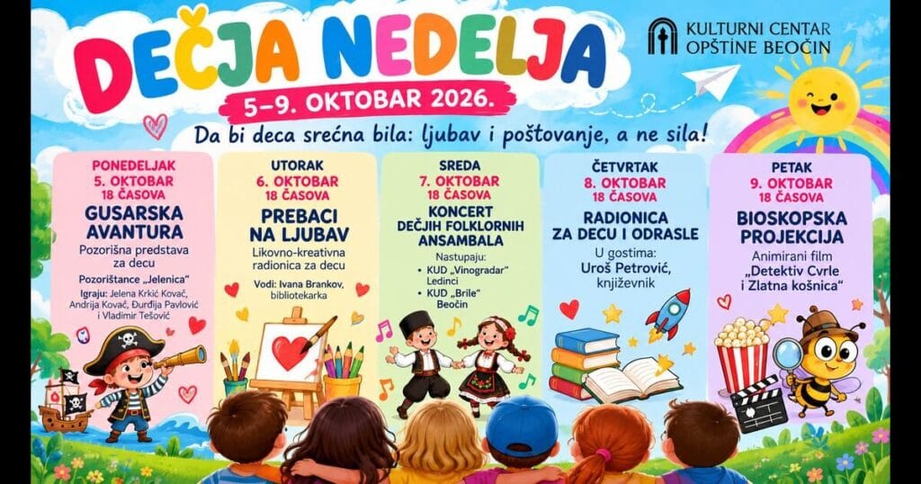 Dečja nedelja u Beočinu 2026 – program od 5. do 9. oktobra – AI ilustracija, Beočin Uživo