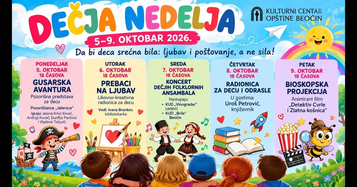 Dečja nedelja u Beočinu 2026 – program od 5. do 9. oktobra – AI ilustracija, Beočin Uživo